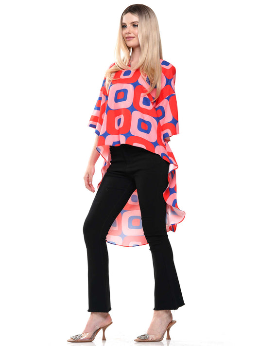 Print V-Neck High-Low Top