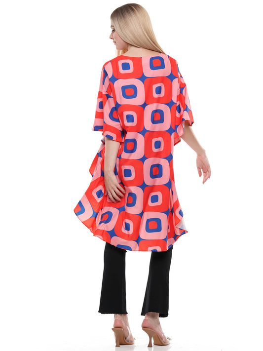 Print V-Neck High-Low Top