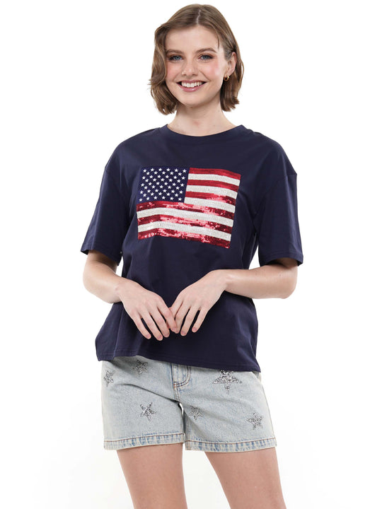 Sequin American Flag T-Shirt