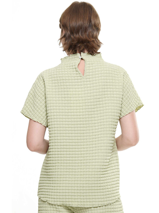Waffle Textured Mock Neck Short Sleeve & Pants Set