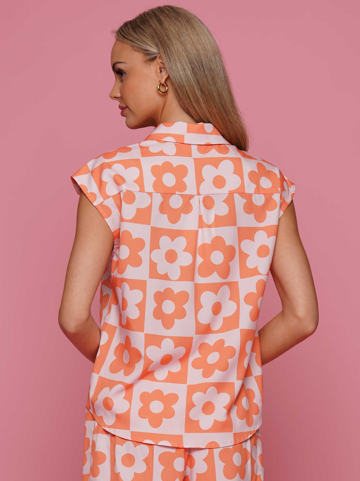 Checkered flower top and pants set