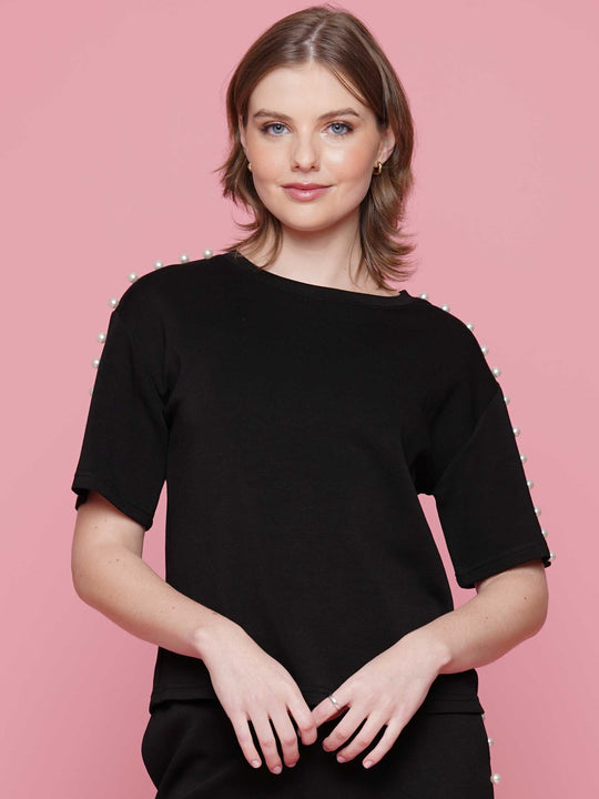 Light Lyocell Short Sleeve Lined Pearl Top