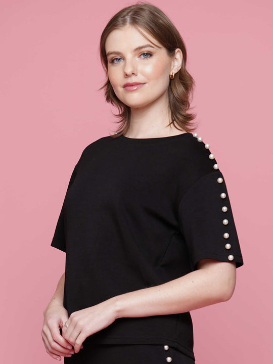 Light Lyocell Short Sleeve Lined Pearl Top