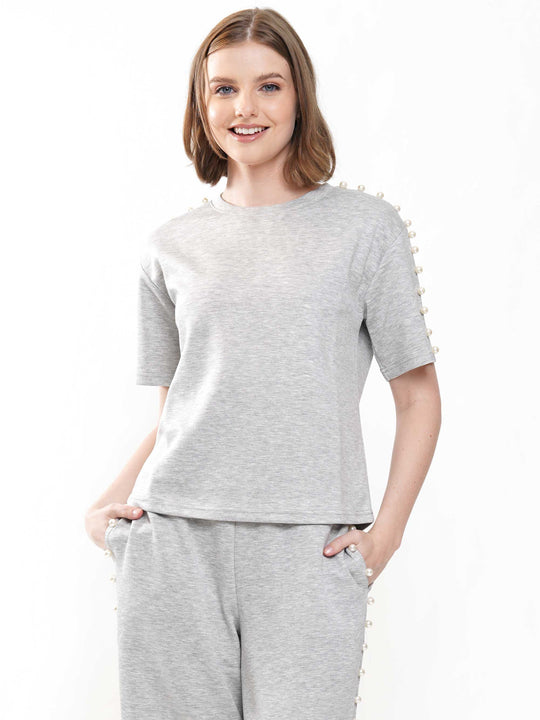 Soft lyocell top & pant 2-Piece set with lined peal trim