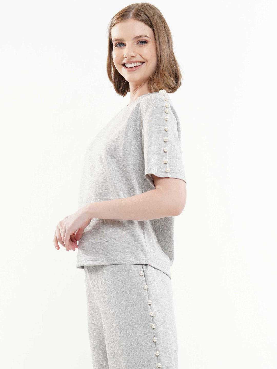 Soft lyocell top & pant 2-Piece set with lined peal trim