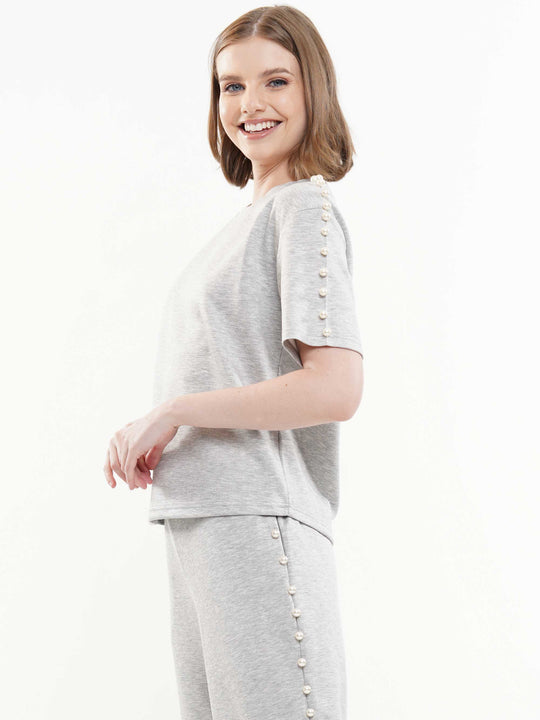 Soft lyocell top & pant 2-Piece set with lined peal trim