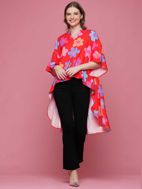 High Low Flower Print Top