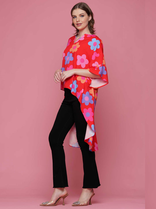 High Low Flower Print Top