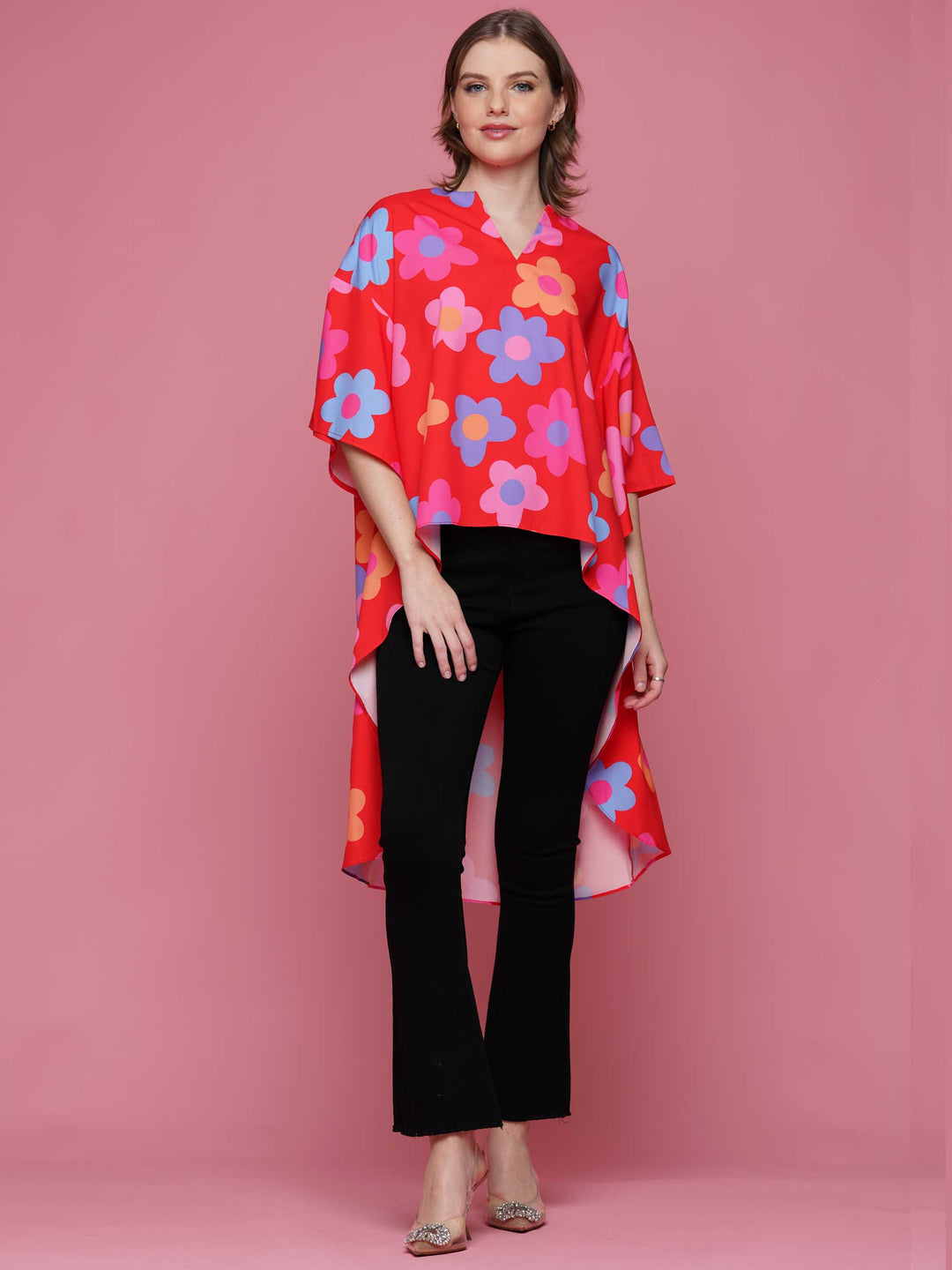 High Low Flower Print Top