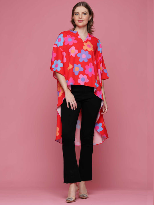 High Low Flower Print Top