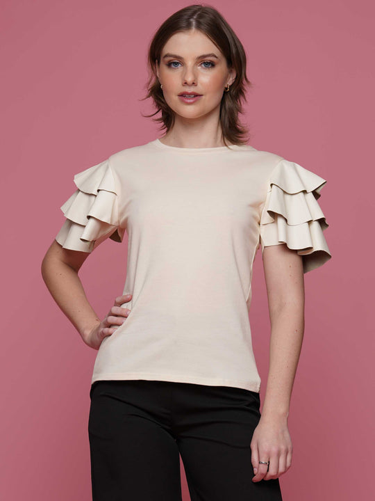 Faux Leather Ruffled Sleeve Top