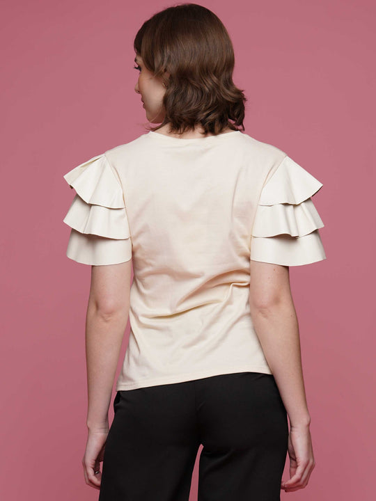 Faux Leather Ruffled Sleeve Top