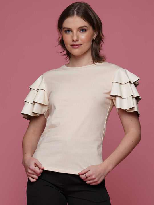 Faux Leather Ruffled Sleeve Top
