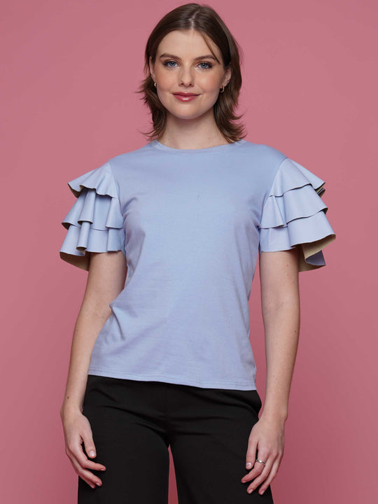 Faux Leather Ruffled Sleeve Top