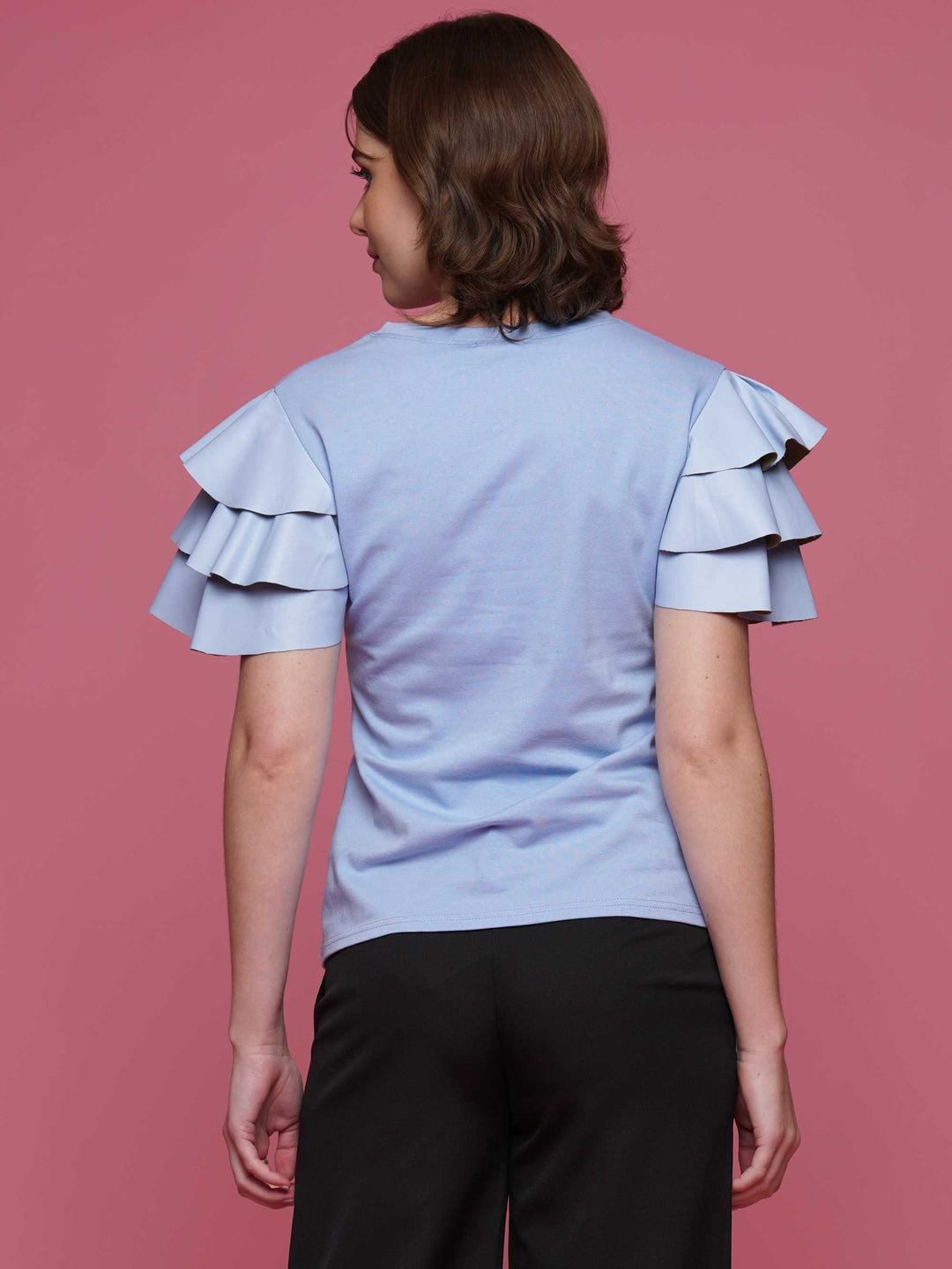Faux Leather Ruffled Sleeve Top