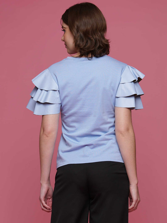 Faux Leather Ruffled Sleeve Top