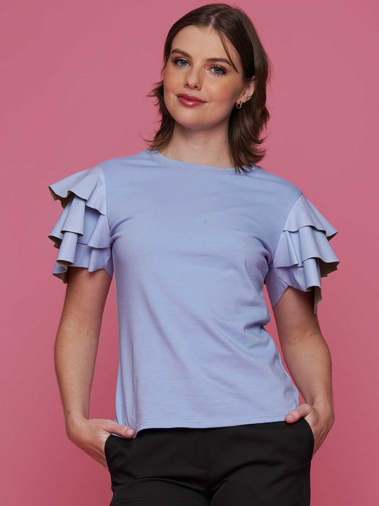 Faux Leather Ruffled Sleeve Top