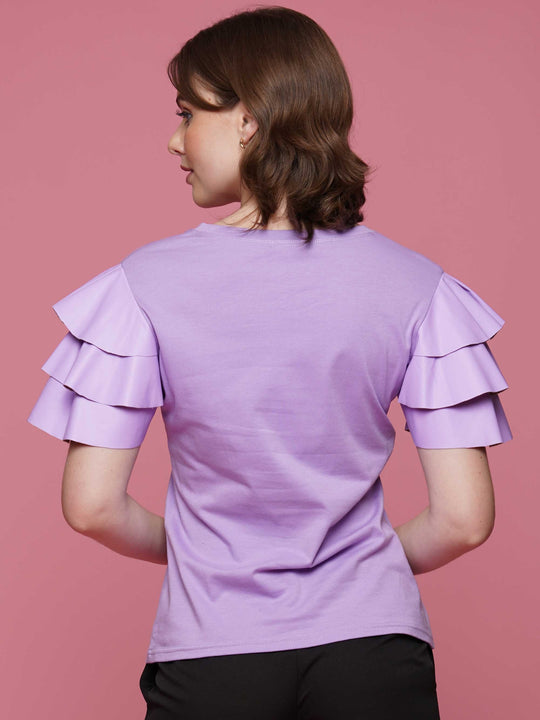 Faux Leather Ruffled Sleeve Top