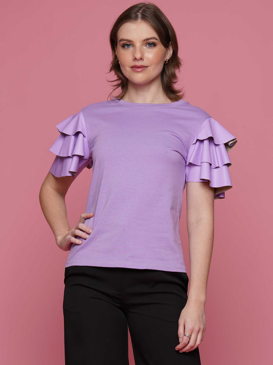 Faux Leather Ruffled Sleeve Top