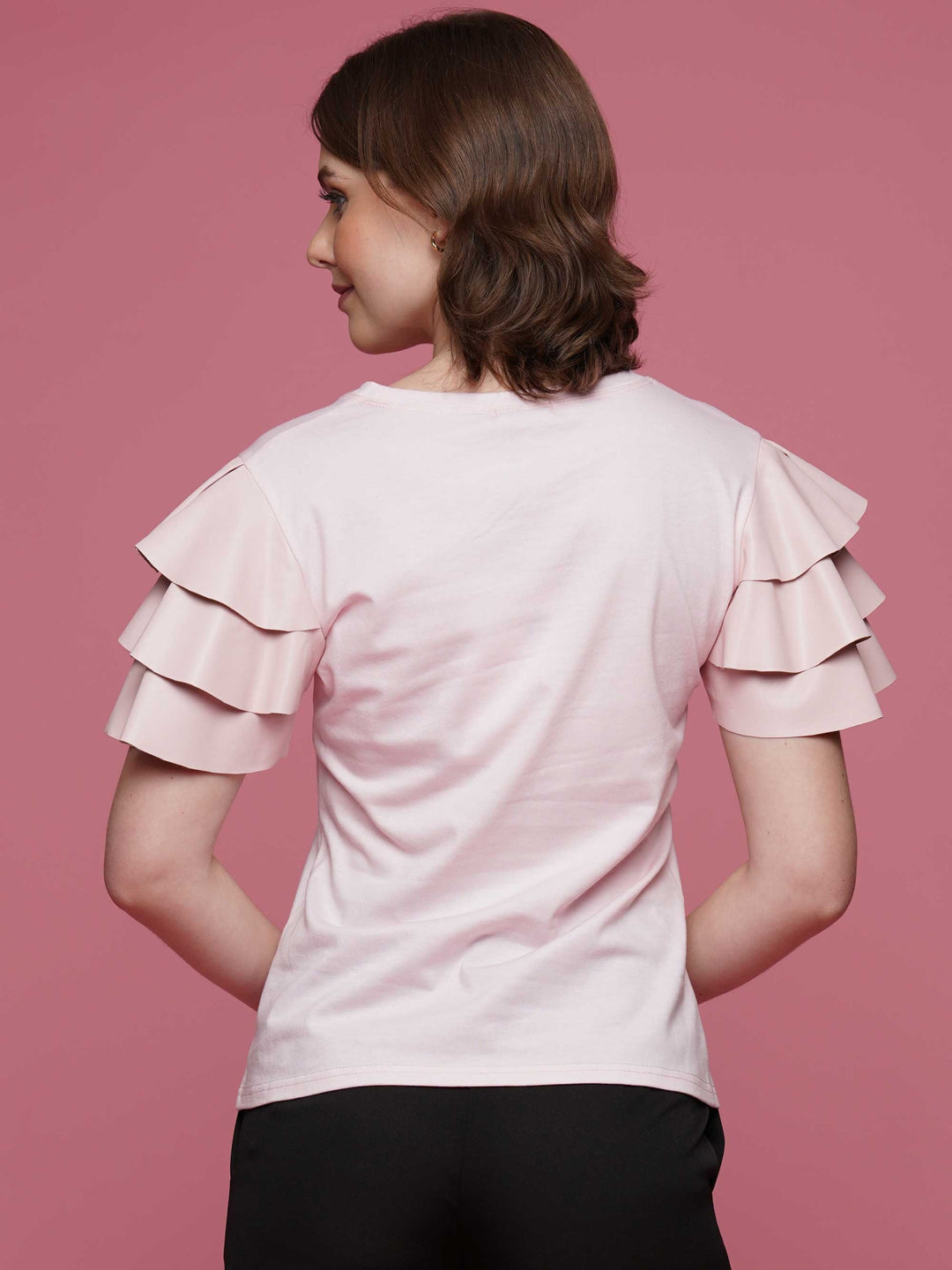 Faux Leather Ruffled Sleeve Top