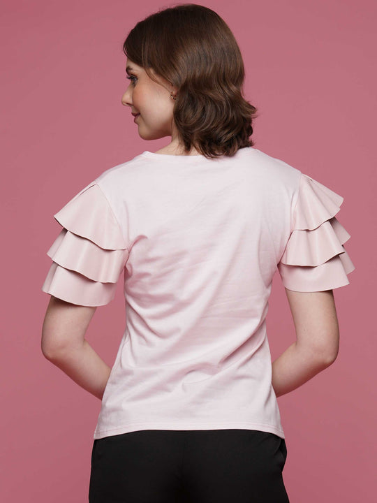 Faux Leather Ruffled Sleeve Top