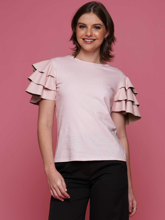 Faux Leather Ruffled Sleeve Top