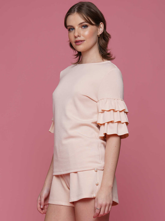 Super soft lyocell ruffled sleeve top
