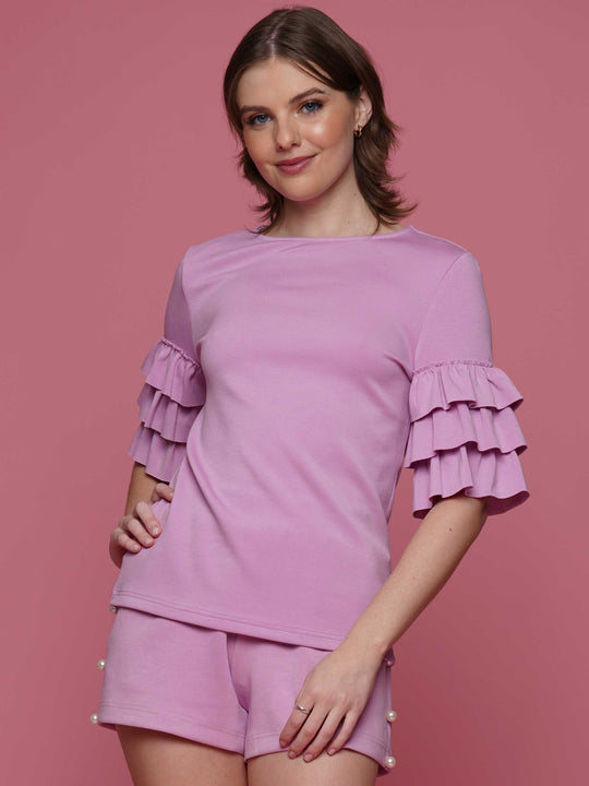 Super soft lyocell ruffled sleeve top