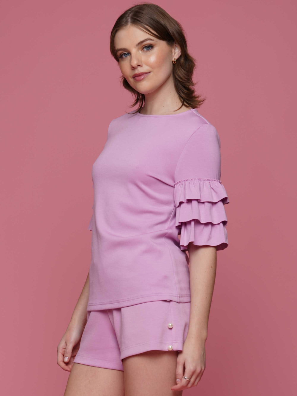 Super soft lyocell ruffled sleeve top