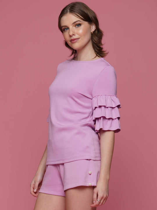 Super soft lyocell ruffled sleeve top