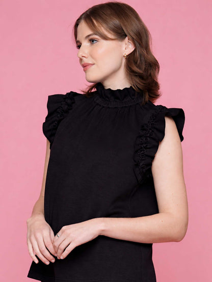 Soft Lyocell Ruffle Mock Neck