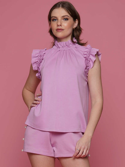 Soft Lyocell Ruffle Mock Neck