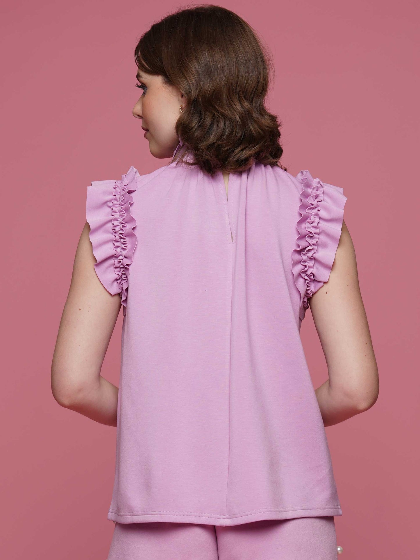 Soft Lyocell Ruffle Mock Neck