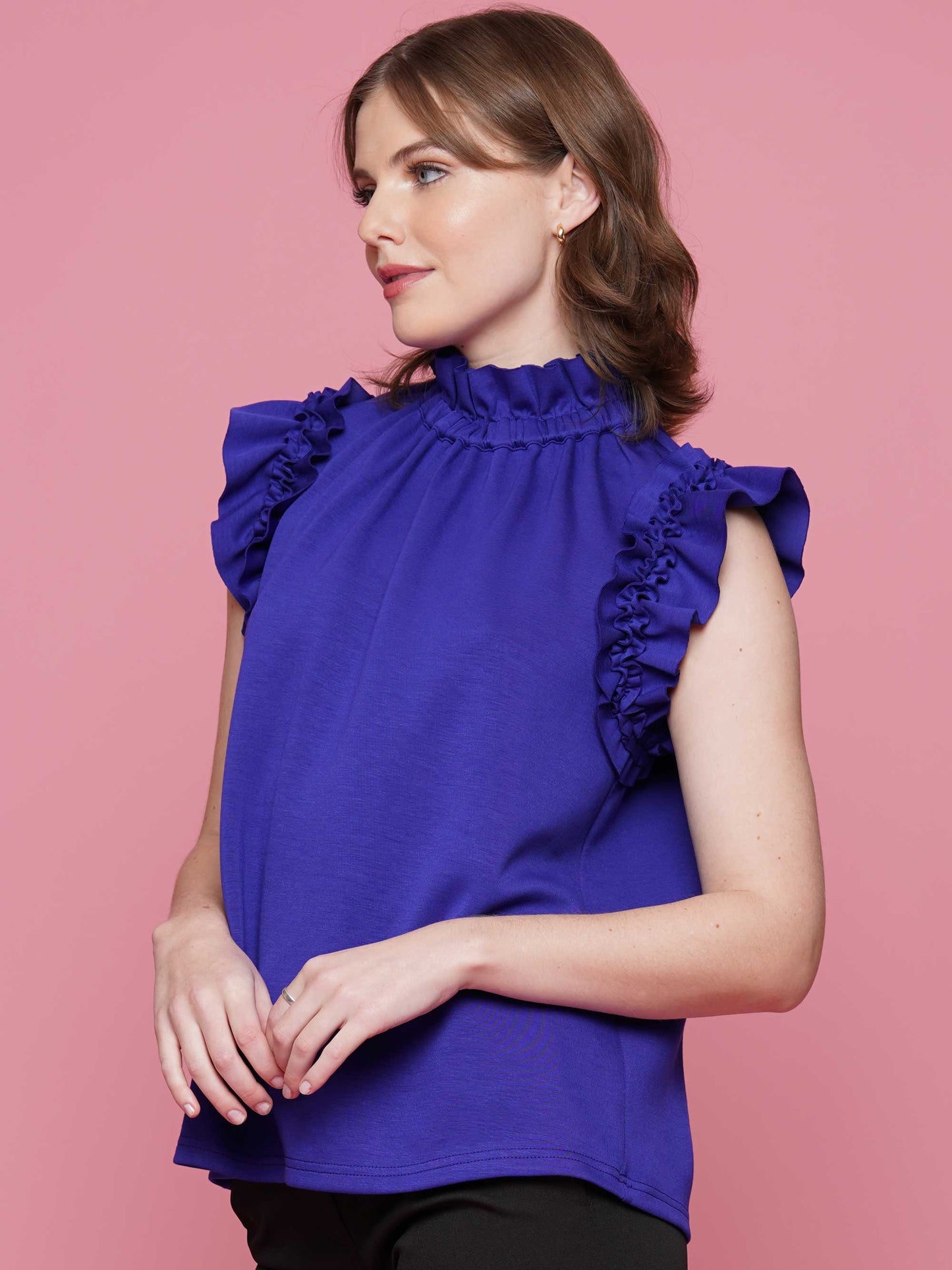 Soft Lyocell Ruffle Mock Neck
