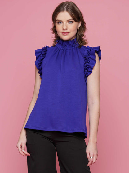 Soft Lyocell Ruffle Mock Neck