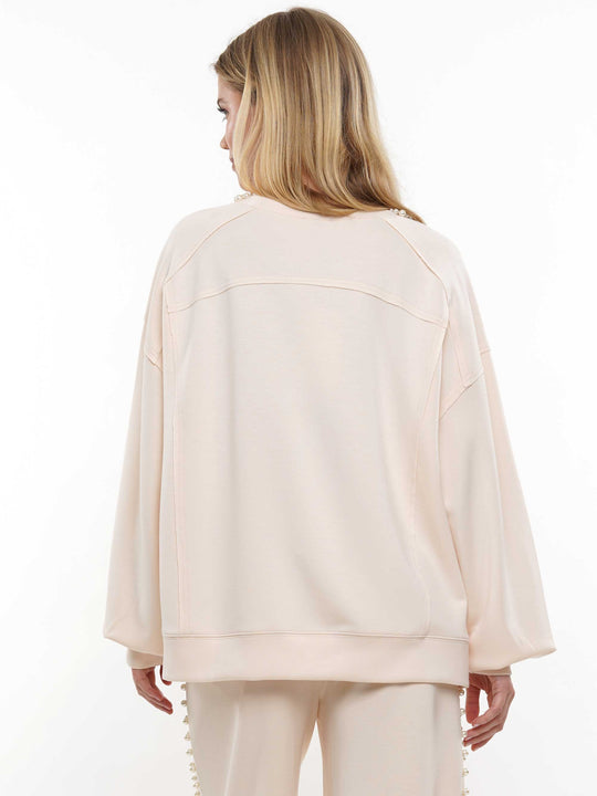 Super soft lyocell pearl and two slit long sleeve top