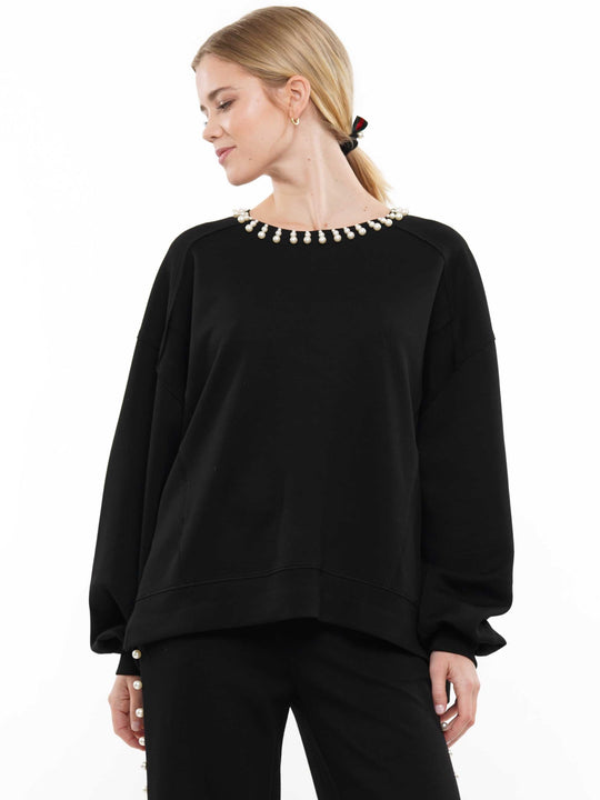 Super soft lyocell pearl and two slit long sleeve top