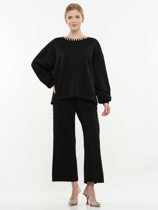 Super soft lyocell pearl and two slit long sleeve top