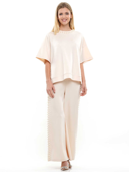 Pearl & Two Slit Short Sleeve Top