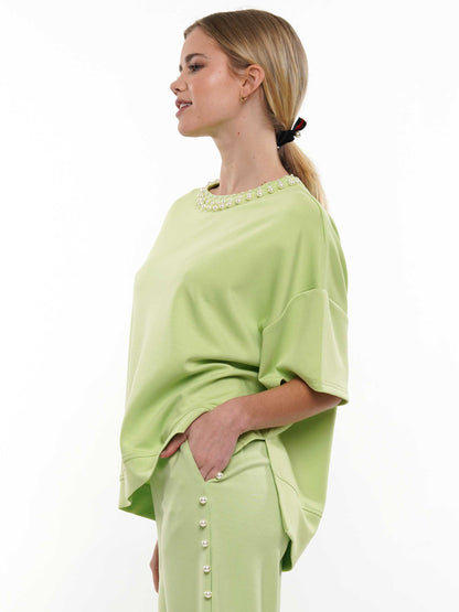 Pearl & Two Slit Short Sleeve Top