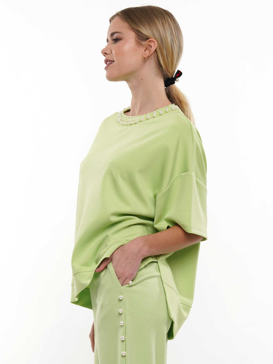 Pearl & Two Slit Short Sleeve Top