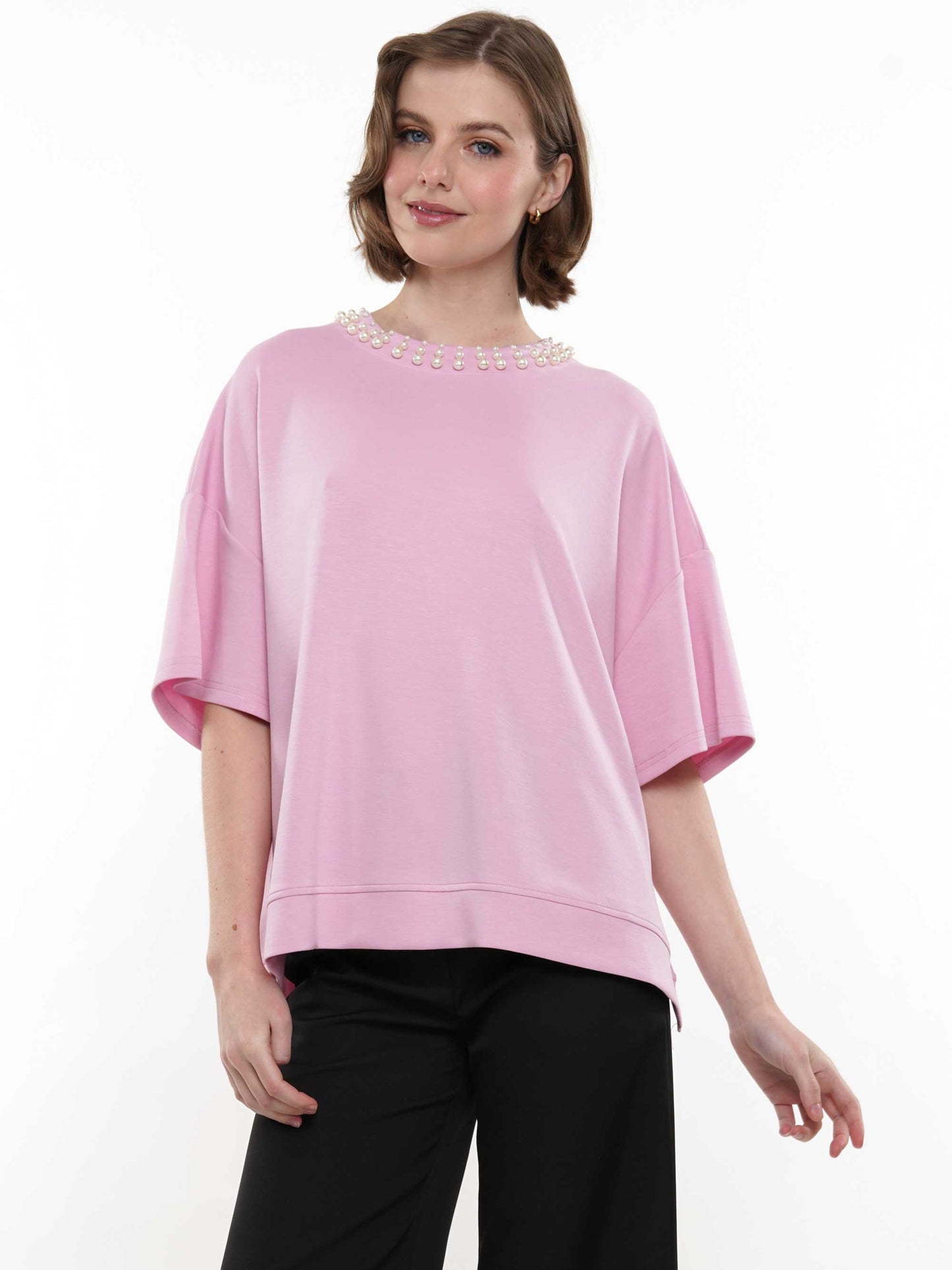 Pearl & Two Slit Short Sleeve Top