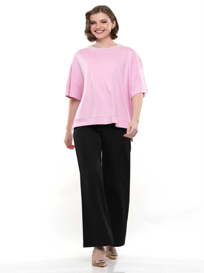 Pearl & Two Slit Short Sleeve Top