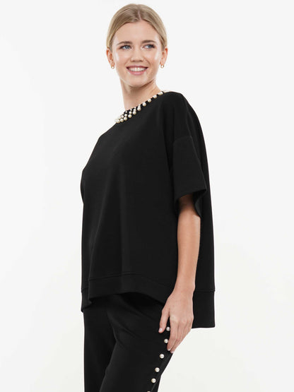 Pearl & Two Slit Short Sleeve Top