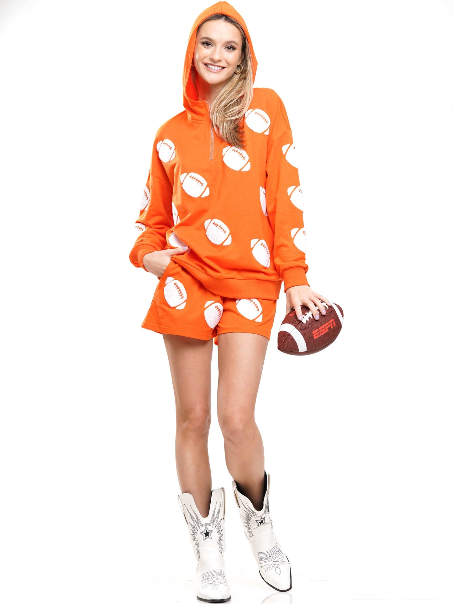 Football Chenille Hoodie & Shorts Set