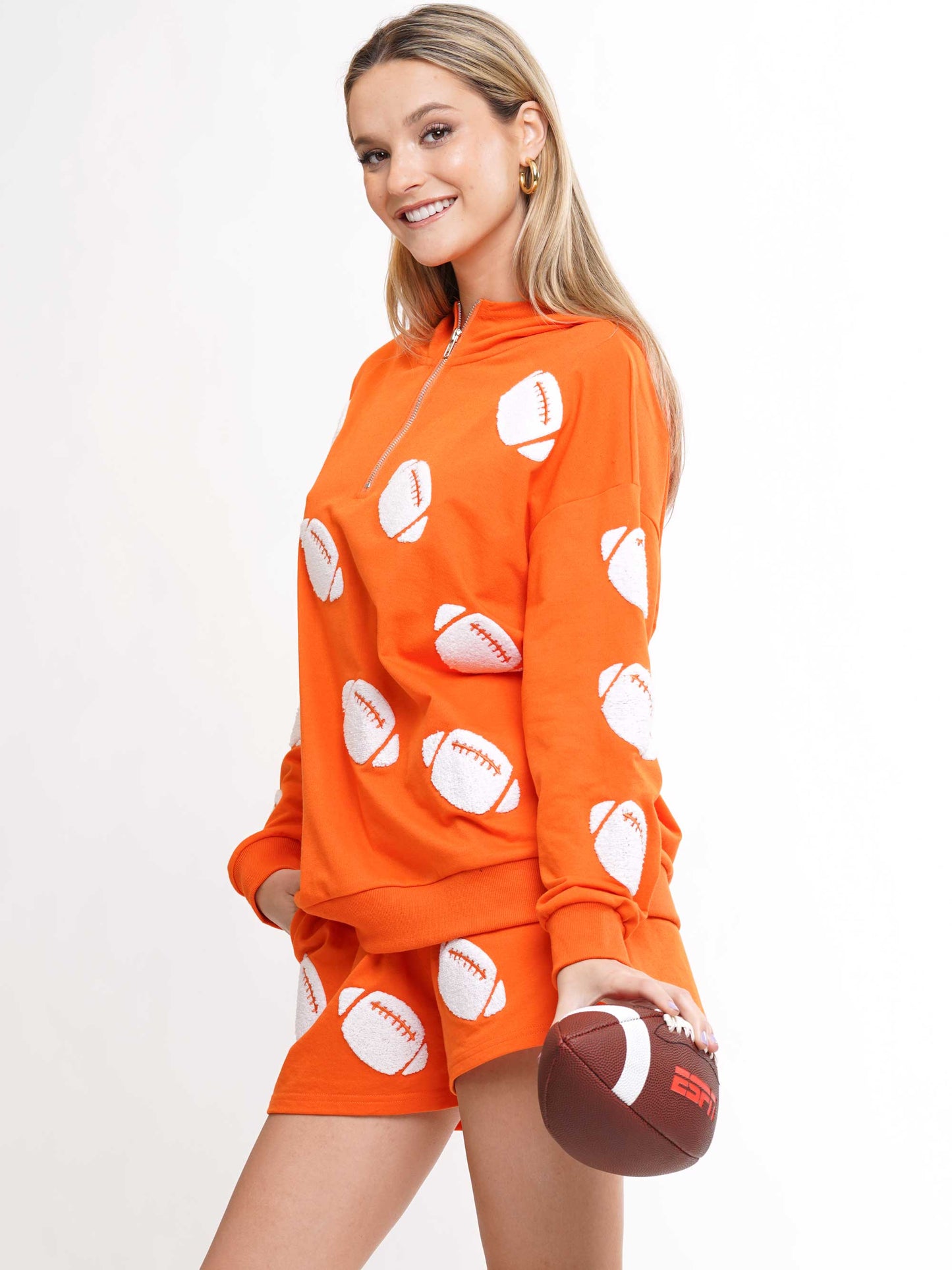 Football Chenille Hoodie & Shorts Set