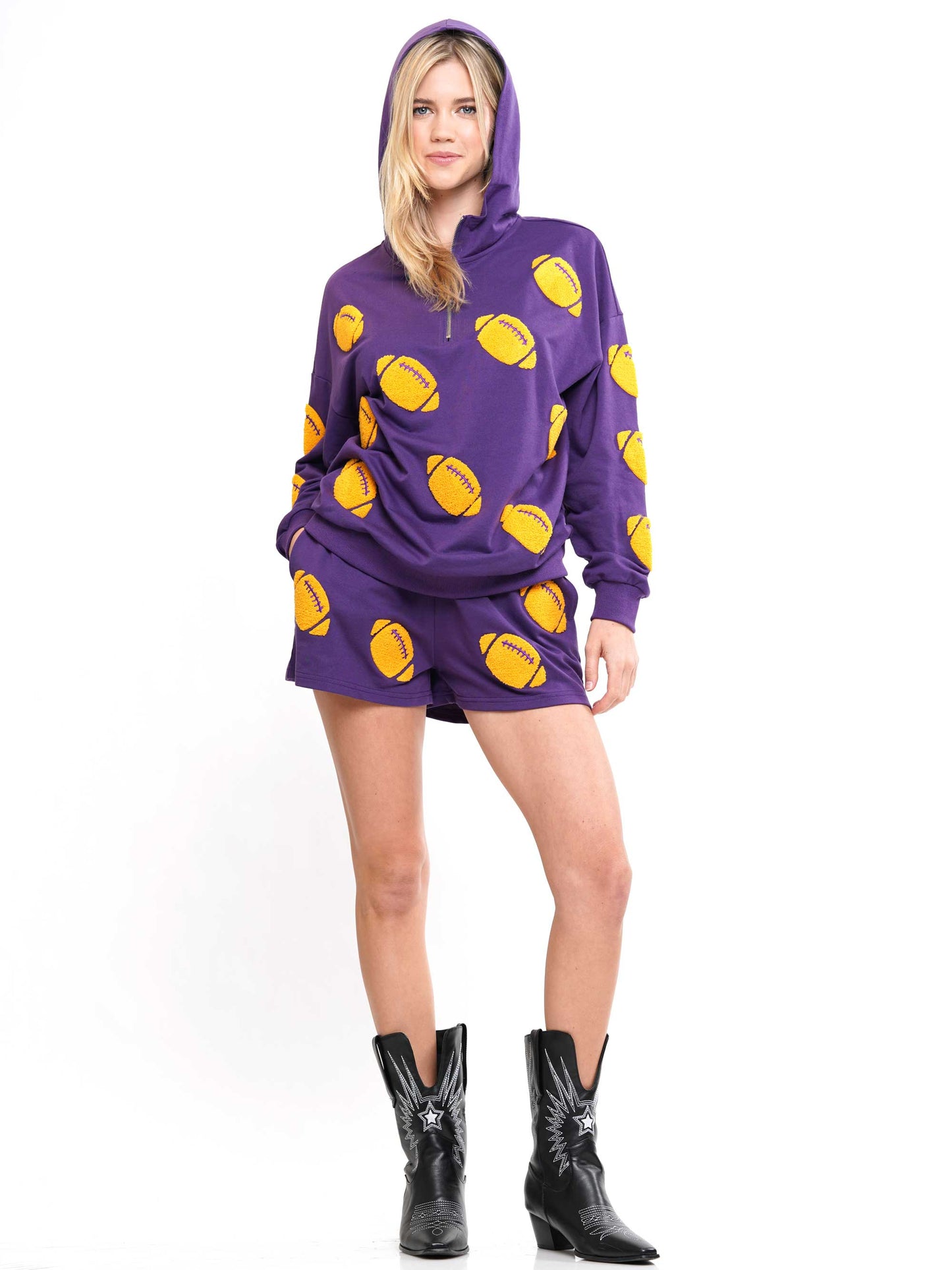 Football Chenille Hoodie & Shorts Set