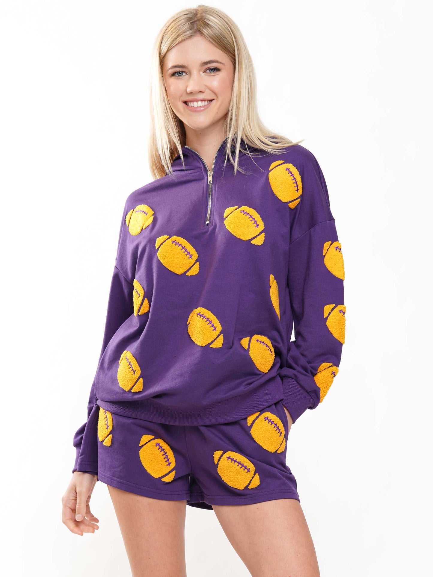 Football Chenille Hoodie & Shorts Set