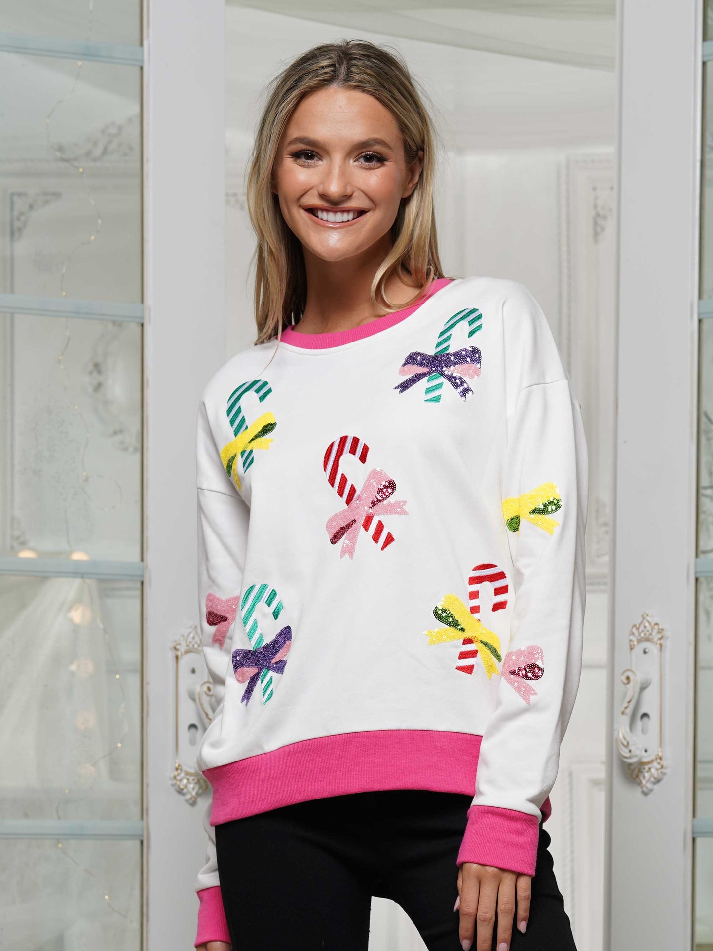 Candy Canes And Sequin Bows Long Sleeve