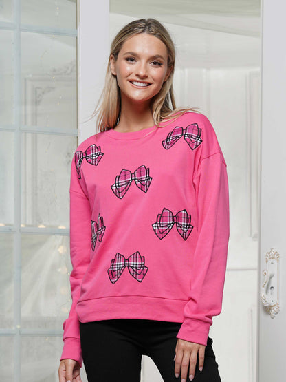 Embroidered Plaid Bows Long Sleeve